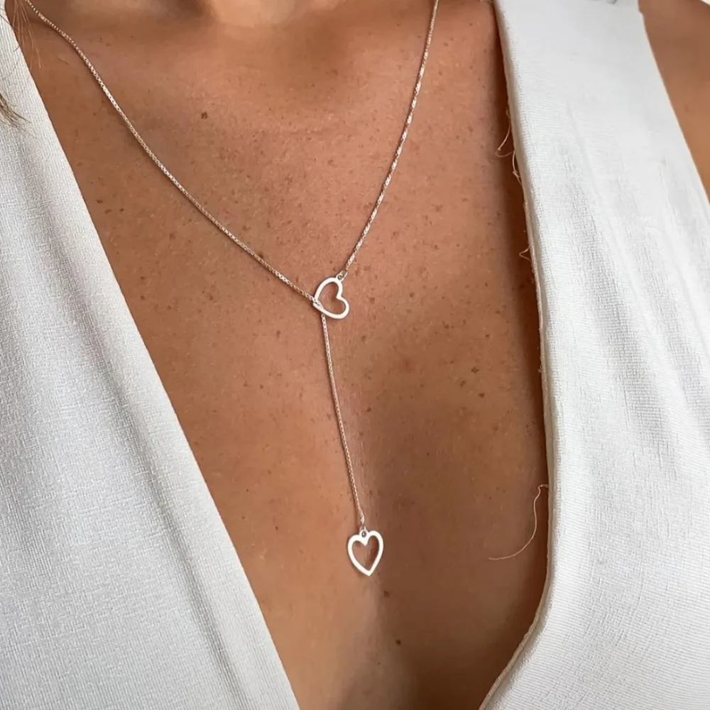 🏷SALE. Y Shape heart shape pendant necklace. Dainty clavicle chain.  NWT. - Picture 2 of 6